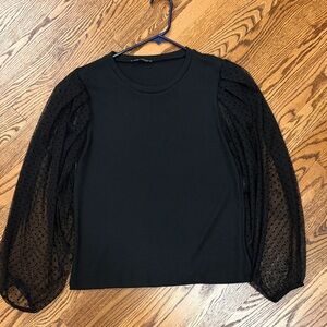 Zara Elegant Black Sheer Sleeve Top